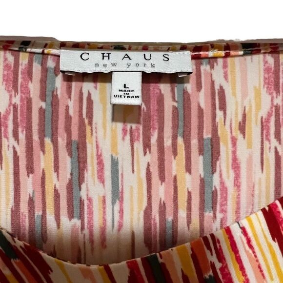 CHAUS New York Draped rouched blouse multi color sleeveless - Picture 4 of 4